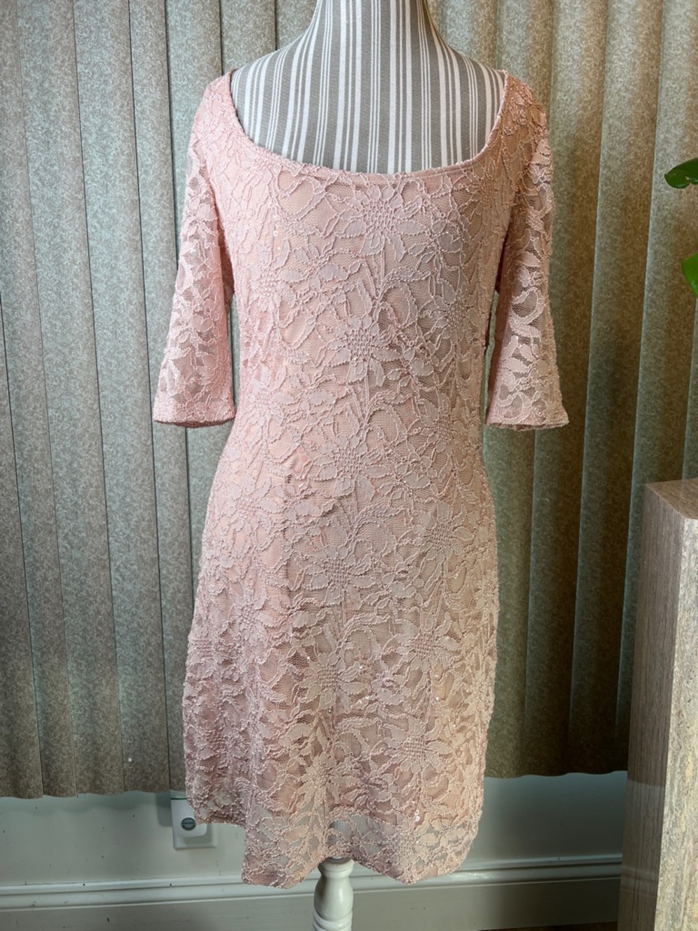 Reign On sexy Blush Pink Lace Midi Dress with Scoop Neck cutout back, S-L